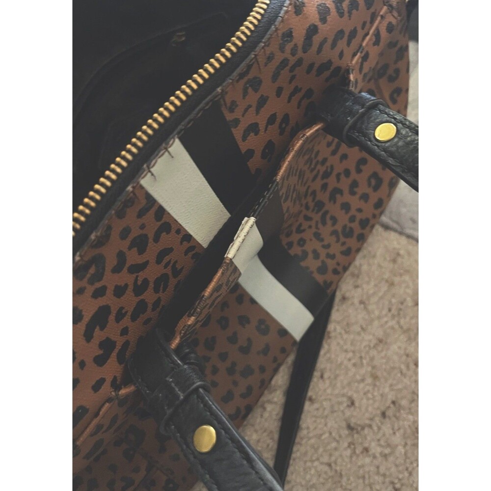 Fossil Leopard Print Satchel with Black and Cream Stripes - Picture 9 of 13